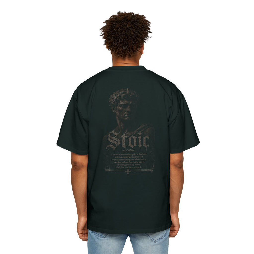 Stoic Statue Graphic Tee — Men's Oversized White T‑Shirt