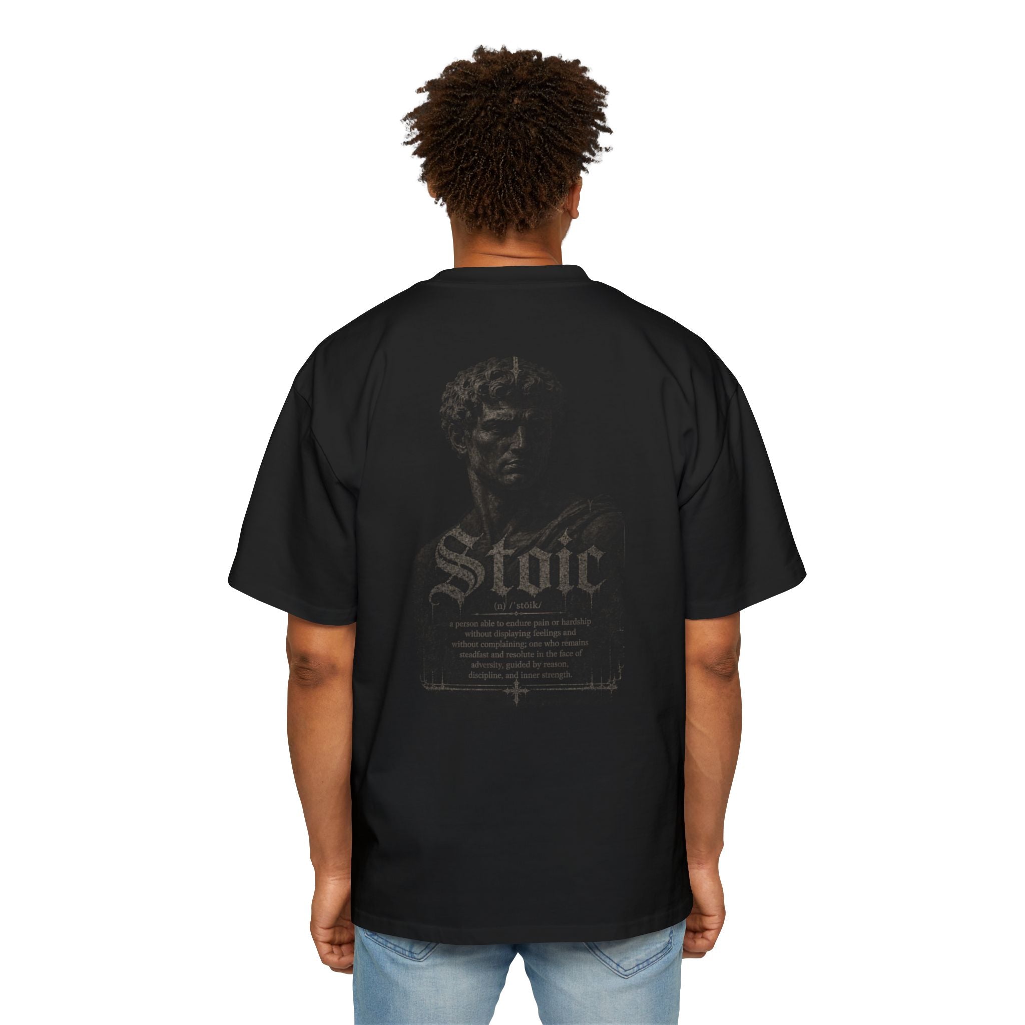 Stoic Statue Graphic Tee — Men's Oversized White T‑Shirt