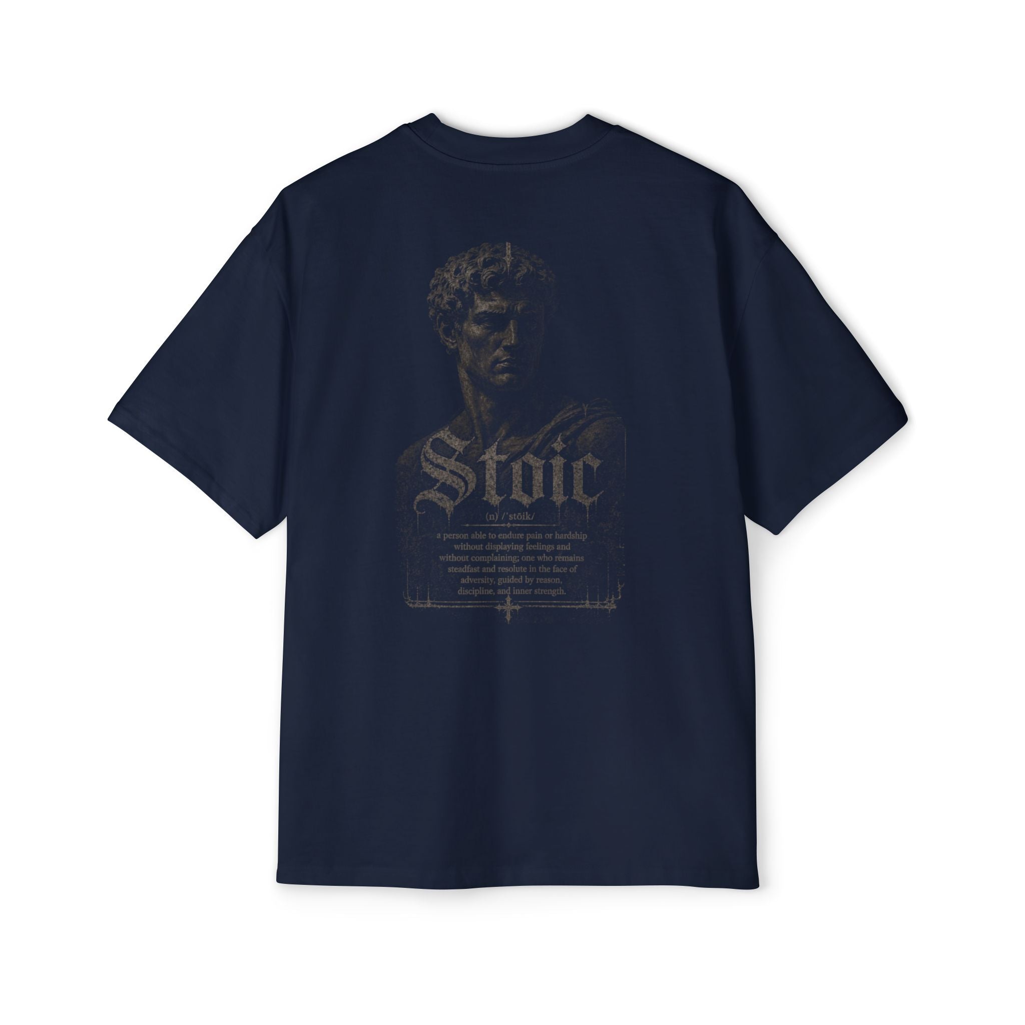 Stoic Statue Graphic Tee — Men's Oversized White T‑Shirt