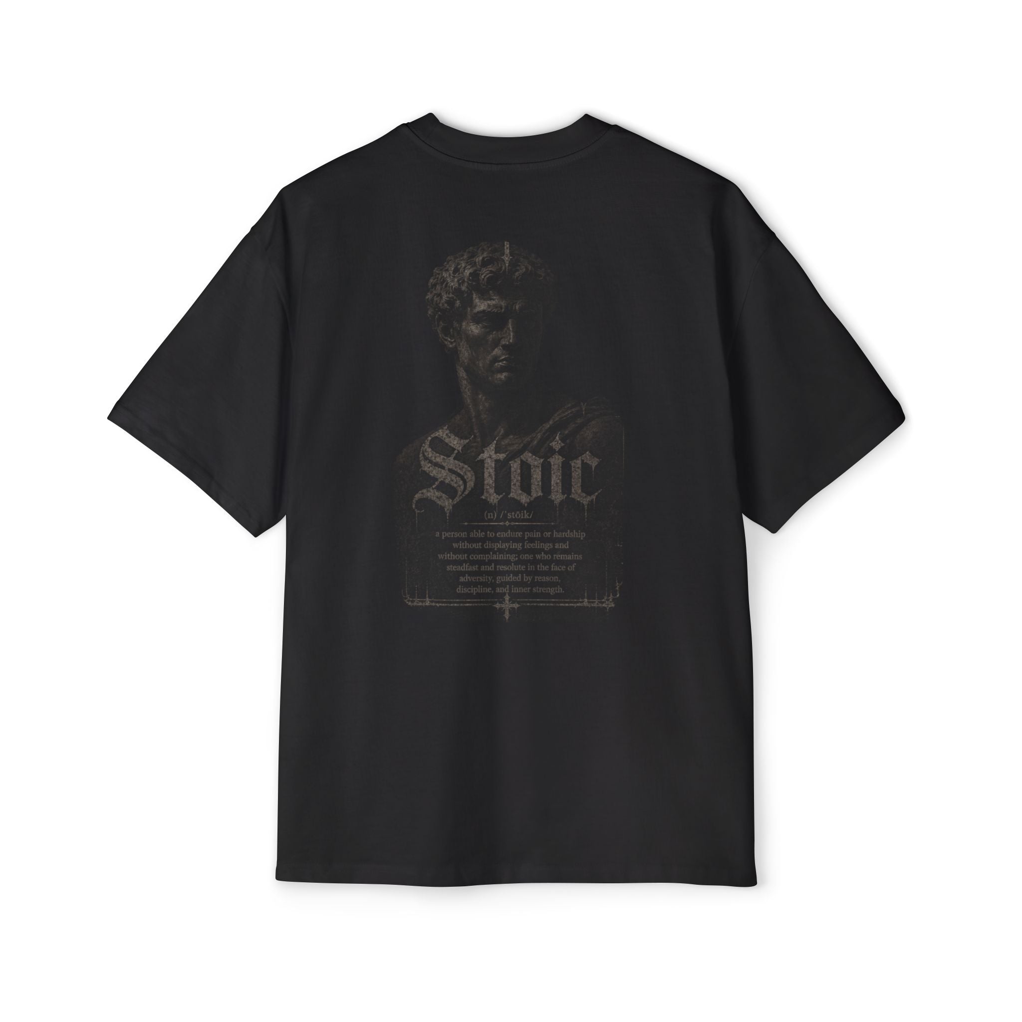 Stoic Statue Graphic Tee — Men's Oversized White T‑Shirt